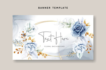 beautiful white blue and gold floral background template