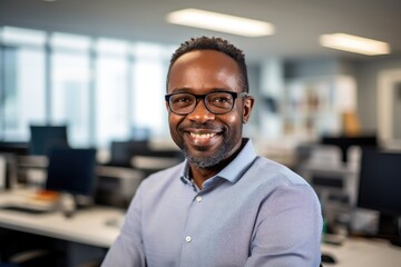 Fototapeta premium A smiling man in a professional office setting