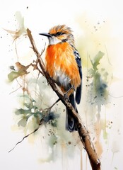 A colorful bird perched on a branch in a peaceful natural setting
