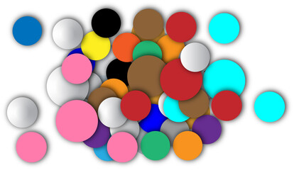 Illustration on a white background with multi-colored overlapping raised circles.