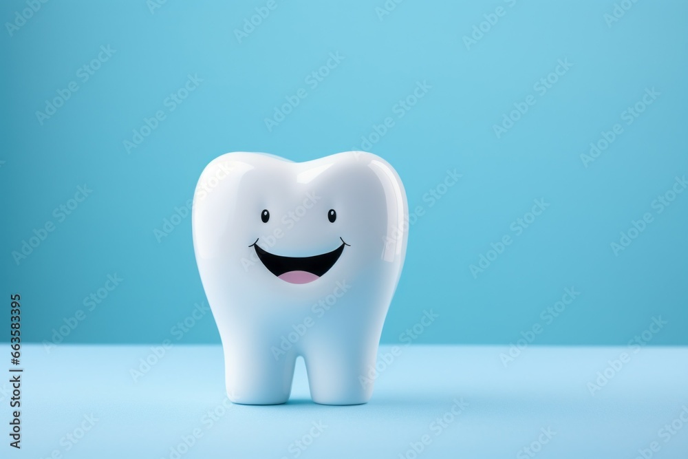 Wall mural Human tooth with a smile. Background with selective focus and copy space