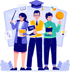 Happy Teacher’s Day With a Group Three of Teachers From Various Subjects Standing Together. World Teachers Day Celebration