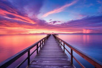 A pier in the middle of a serene body of water