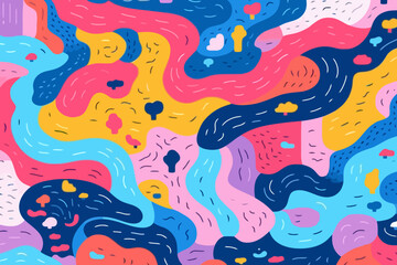 Akhand Path quirky doodle pattern, wallpaper, background, cartoon, vector, whimsical Illustration