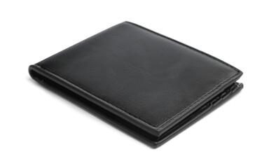 Stylish black leather wallet isolated on white