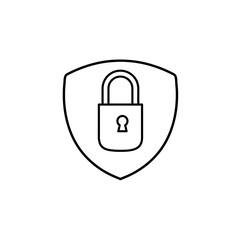 Shield with padlock icon. Protectoin sign linner flat illustration on white background..eps