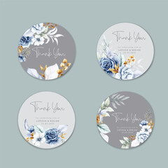 beautiful white blue and gold floral label collection