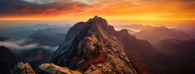 A majestic mountain at sunset