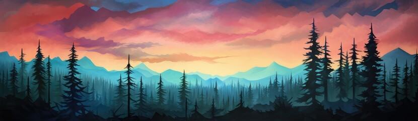 A breathtaking sunset illuminating a picturesque forest landscape