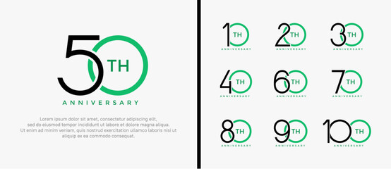 set of anniversary logo black and green color on white background for celebration moment