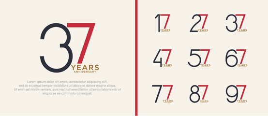 set of anniversary logo red and black color on white background for celebration moment