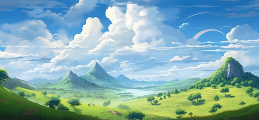 Fototapeta na wymiar A breathtaking landscape painting capturing the majestic beauty of mountains and clouds