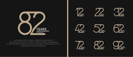 set of anniversary logo brown and white color on black background for celebration moment
