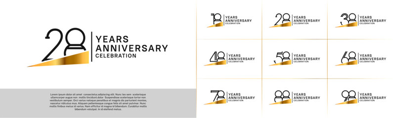 set of anniversary logotype black color with golden ribbon for special celebration event