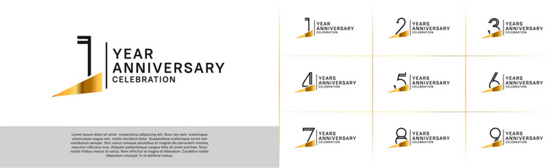 set of anniversary logotype black color with golden ribbon for special celebration event
