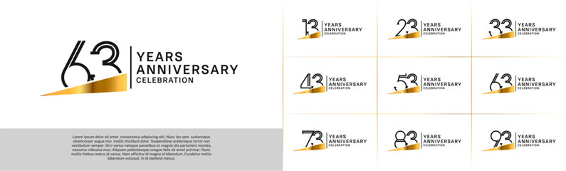 set of anniversary logotype black color with golden ribbon for special celebration event