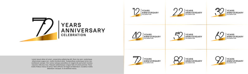 Obraz premium set of anniversary logotype black color with golden ribbon for special celebration event