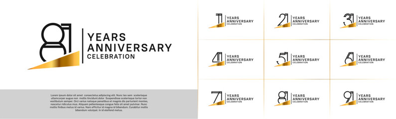 set of anniversary logotype black color with golden ribbon for special celebration event