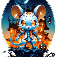 Halloween robot mouse and pumpkin 03