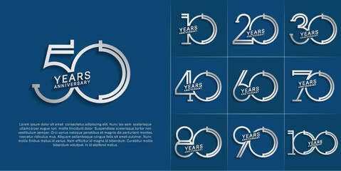 set of anniversary logotype silver color for special celebration event
