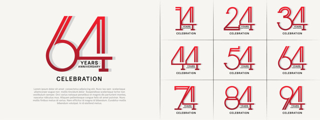set of anniversary logotype red and black color for special celebration event