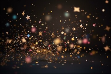 Fototapeta na wymiar Vibrant stars with sparkling lights showering confetti. Enchanting flying stars illuminate a magical Christmas night. Generative AI