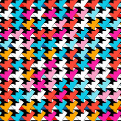 Houndstooth check quirky doodle pattern, background, cartoon, vector, whimsical Illustration