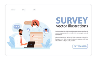 Public opinion polling web banner or landing page. Male character participation