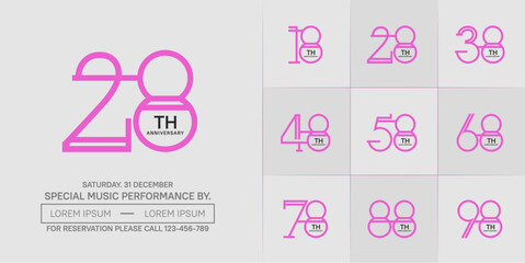 set of anniversary logotype pink and black color for special celebration event