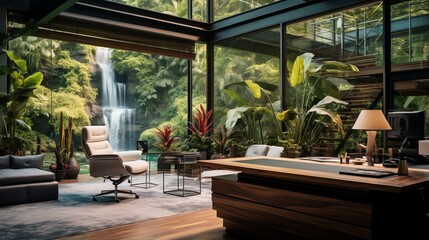 Fototapeta premium A Business Office Infused with Elements of a Tropical Paradise