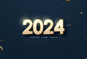 navy blue background with festive paper for 2024 new year celebration banner. design premium vector.
