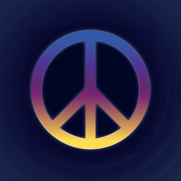 Multicolored icon of the International symbol of peace logo is on a dark background. Peace emblem of the anti military movement. World Peace Day concept design
