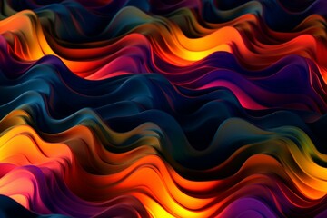 Dynamic fluid surface with undulating patterns. Dark backdrop adorned with vibrant glowing highlights. Generative AI