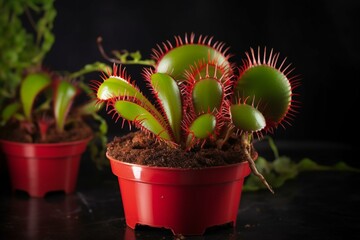 Venus flytrap in vibrant green hue with striking red edges. Generative AI