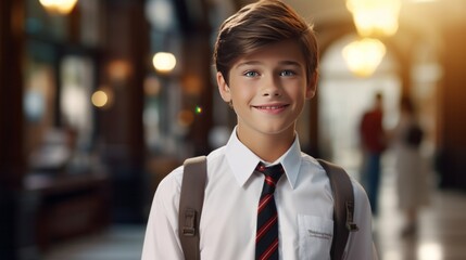 A Cheerful Student in a Crisp Uniform Ready for the Fir