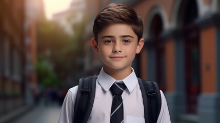 A Cheerful Student in a Crisp Uniform Ready for the Fir