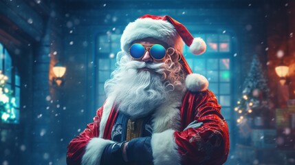 A Christmas Scene Featuring a Hipster Santa Claus - obrazy, fototapety, plakaty