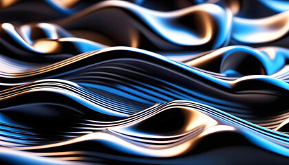 Abstract chrome metal wave, geometric regular shapes