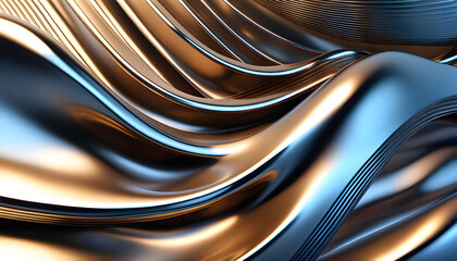 Abstract chrome metal wave, geometric regular shapes