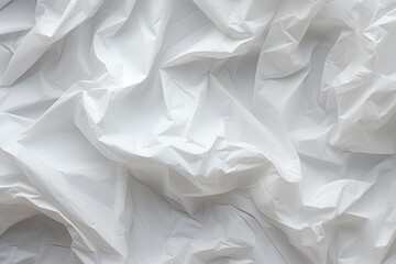 Obraz premium Detailed Close-up of Crumpled White Paper with Deep Shadows, Folds, and Textures, Ideal for Abstract Backgrounds or Overlays