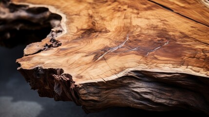 Close-Up View of Live Edge Wooden Coffee Table, Detailed Natural Wood Grain Texture in Home Interior
