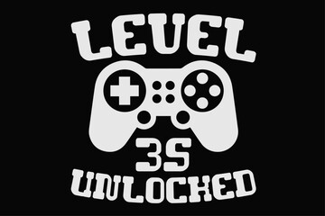 Level 35 Unlocked Funny Video Gamer 35th Birthday T-Shirt Design
