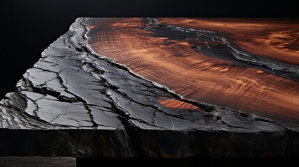 Close-Up of Exquisite Live Edge Wooden Coffee Table with Raw Edges and Organic Grain in Minimalist Interior, Natural Beauty Unveiled