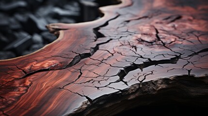 Close-Up of Exquisite Live Edge Wooden Coffee Table with Raw Edges and Organic Grain in Minimalist Interior, Natural Beauty Unveiled