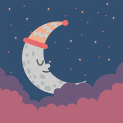 vector illustration with a cute nighttime theme, suitable for fabric patterns, pillows, blankets, etc