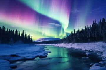 Spectacular Northern Lights in Lapland, nature's light show in polar nights.