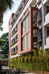 Campus view of Shilong Middle School, Dongguan, China. Teaching building of high school.