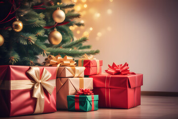 Naklejka na ściany i meble christmas tree with gift boxes. Generative AI