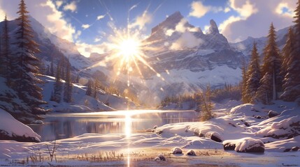 ［AI生成画像］雪山、川の風景、晴天12