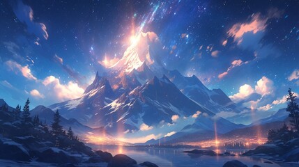 ［AI生成画像］雪山、夜空2